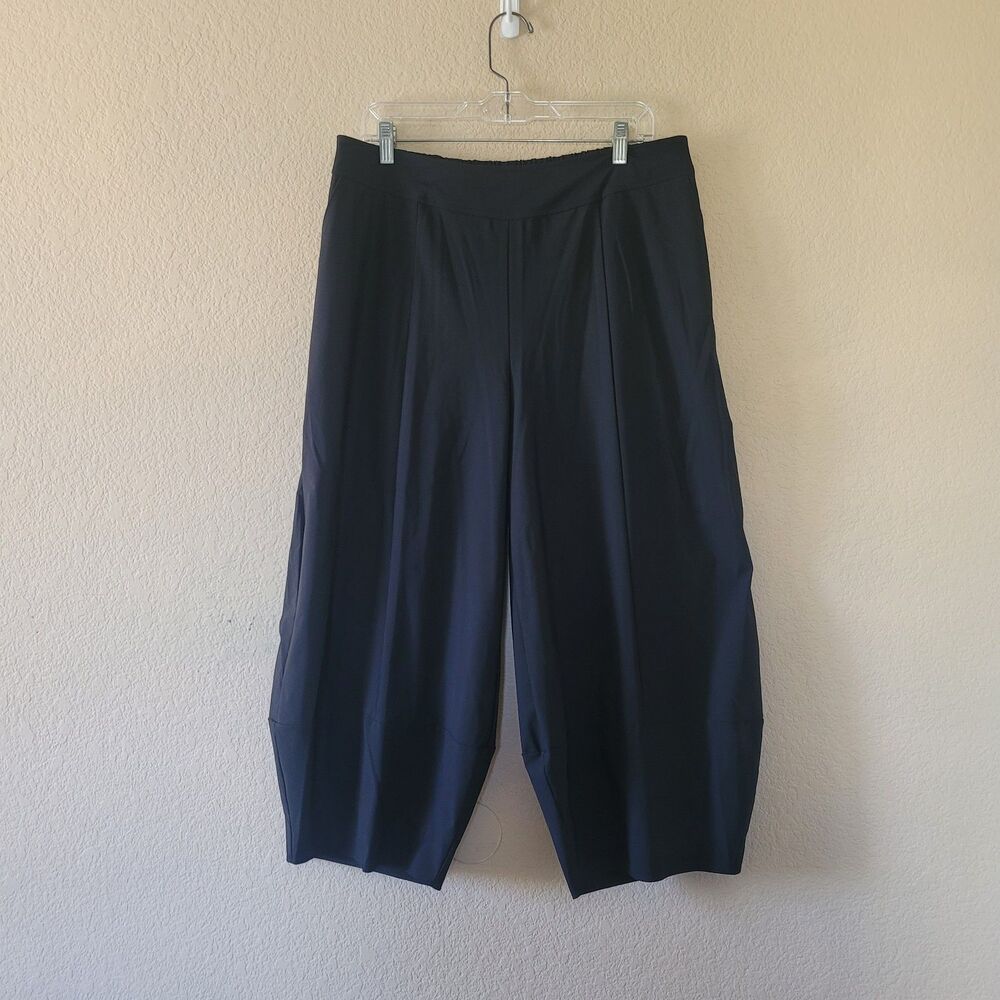 Comfy USA Womens Large Black Barrel Wide Leg Crop Pull On Pants Jersey Pockets
